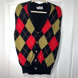 Clark & Gregory VTG Argyle Cardigan Sweater Vest Pebble Beach Logo Men’s Large